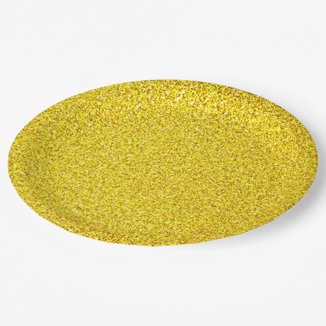 Yellow Glitter Gold Sparkle Weddings Birthdays Paper Plate (Angled)