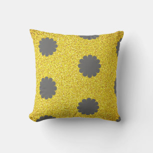 Yellow Glitter Golden Grey Grey Floral Patterns  Cushion