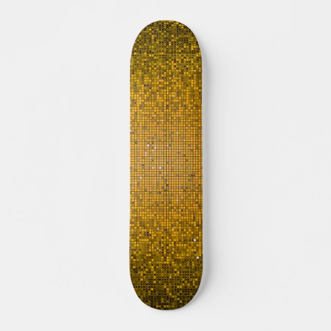 Yellow Glitter Sequin Disco Old School Skateboard (Front)