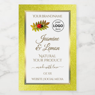 Yellow Glitter White Product Labels Ladybug Logo