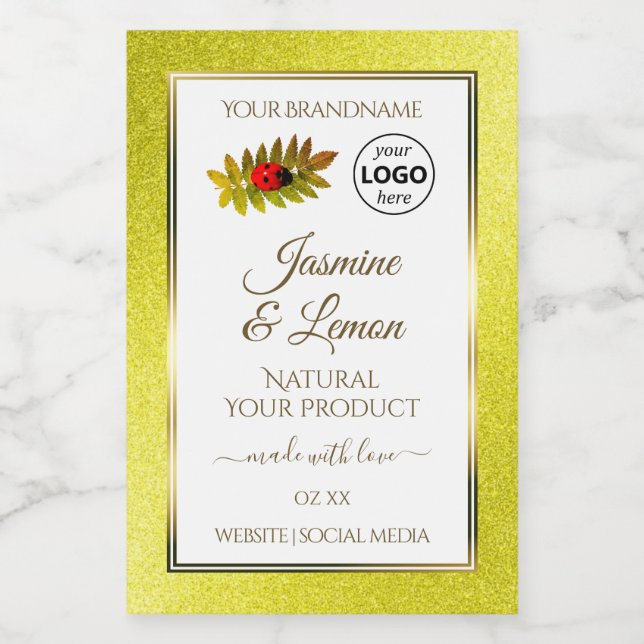Yellow Glitter White Product Labels Ladybug Logo (Single Label)