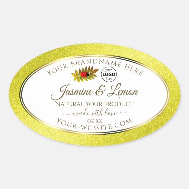 Yellow Glitter White Product Labels Ladybug Logo (Front)