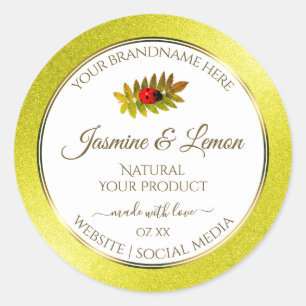 Yellow Glitter White Product Labels with Ladybug