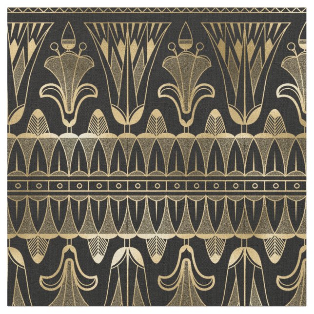 Yellow Gold and Black Art Deco Fabric (Close Up)
