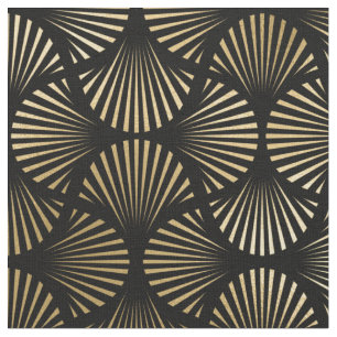 Yellow Gold and Black Art Deco Fan Pattern Fabric