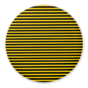 Yellow Gold and Black Plaid Striped Ceramic Knob