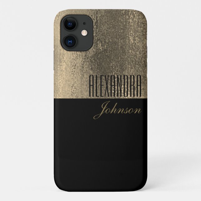 Yellow Gold and Black Simple Name Case-Mate iPhone Case (Back)