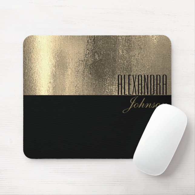 Yellow Gold and Black Simple Name Mouse Mat (With Mouse)