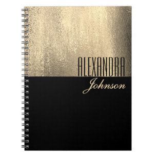 Yellow Gold and Black Simple Name Notebook
