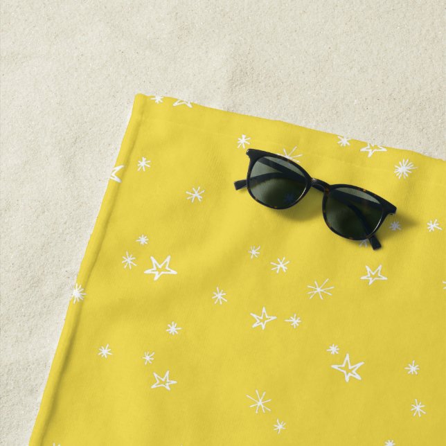 Yellow Gold and White Twinkle Little Stars Beach Towel (In Situ)