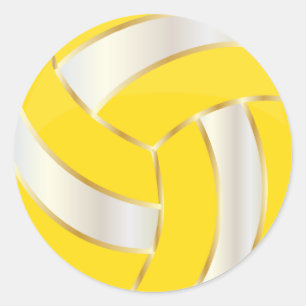 Yellow, Gold and White Volleyball Classic Round Sticker