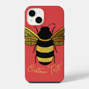 YELLOW GOLD BLACK BUMBLEBEE SCRIPT TEXT BEE RED iPhone 14 CASE