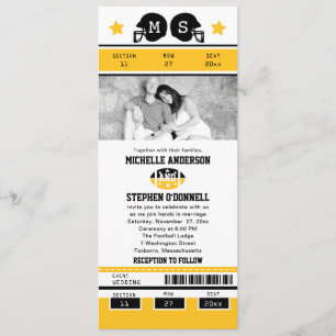 Yellow Gold  Black Football Ticket Wedding Invite