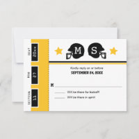 Yellow Gold Black Football Ticket Wedding RSVP