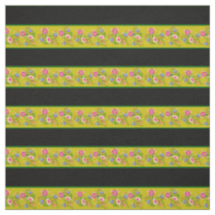 Yellow/gold/black, green pin stripe, folk floral fabric