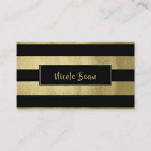 Yellow Gold & Black Stripes Chic Modern Glam Business Card