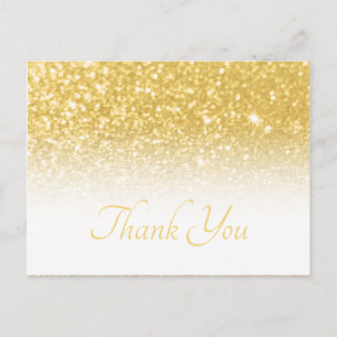 Yellow Gold Bokeh Glitter White Ombre Thank You Postcard