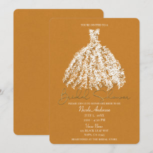 Yellow Gold Botanical Leaf Dress Bridal Shower Invitation