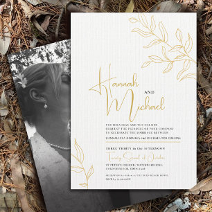 Yellow gold branch of leaves sketch wedding invitation