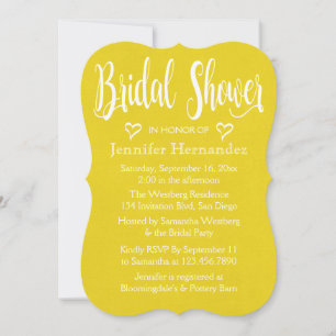 Yellow Gold Bridal Shower White Hearts Wedding Invitation