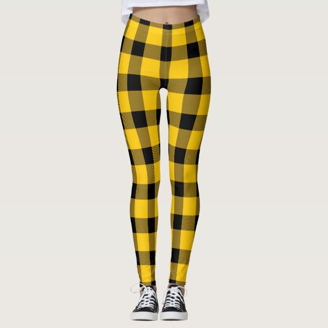 Yellow / Gold Buffalo Country Lumberjack Plaid Leggings (Front)