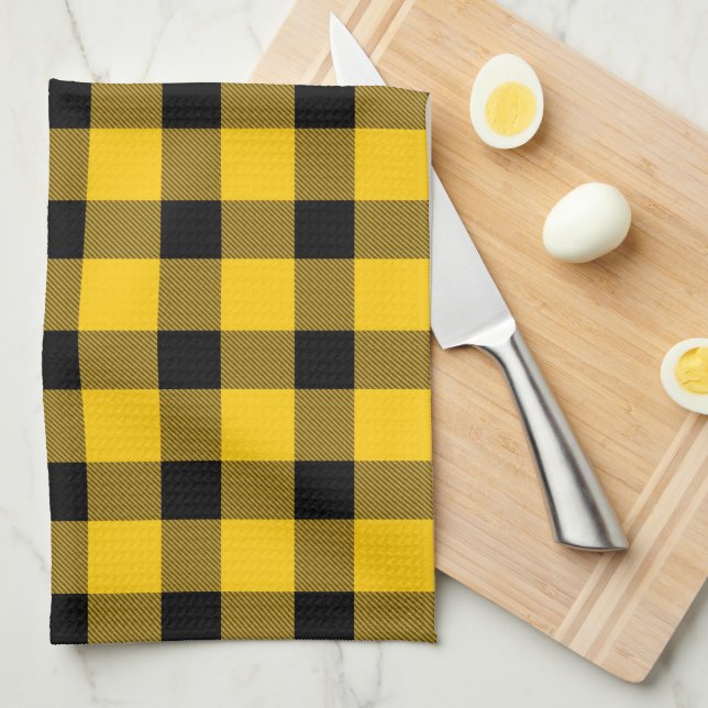 Yellow / Gold Buffalo Country Lumberjack Plaid Tea Towel (Quarter Fold)