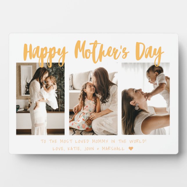 Yellow Gold Calligraphy 3 Photo Mother’s Day Plaque (Front)