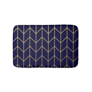 Yellow Gold Chevron Navy Blue Modern Chic Bath Mat