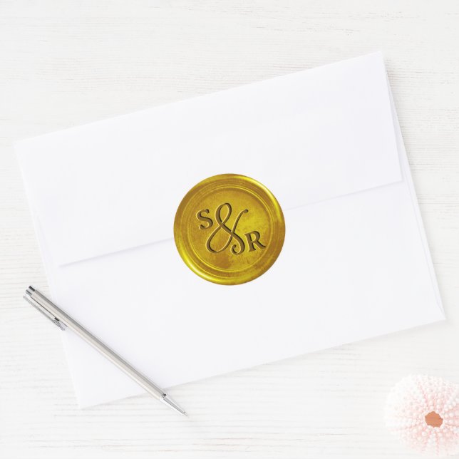 Yellow gold colour wax seal sticker with initials  (Envelope)