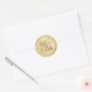 Yellow gold colour wax seal sticker with initials