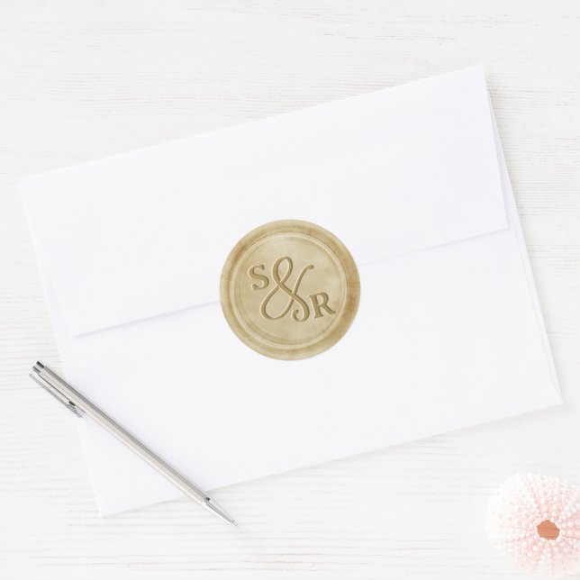 Yellow gold colour wax seal sticker with initials  (Envelope)