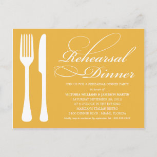 YELLOW GOLD FLATWARE REHEARSAL DINNER INVITE