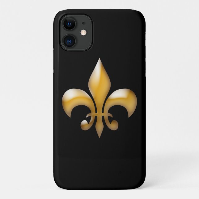Yellow Gold Fleur de Lis on Black Case-Mate iPhone Case (Back)