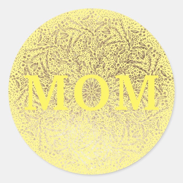 Yellow Gold Floral MOM Formal Elegant Mothers Day Classic Round Sticker (Front)
