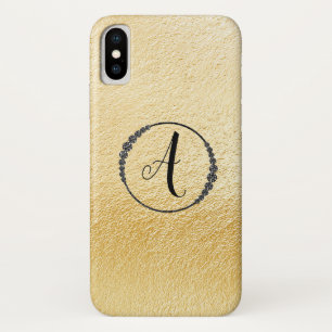 *~* Yellow Gold Foil Black Diamond Frame Monogram iPhone X Case
