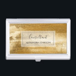 Yellow Gold Foil Luxury Brush Strokes Business Card Holder<br><div class="desc">Yellow Gold Foil Luxury Brush Strokes Business Card Holder with glam black hand lettered elegant typography for the monogram. The trendy yellow Gold Foil Business Card Holder can be customised for any profession. If the profession or name text does not fit your needs,  please contact the designer.</div>