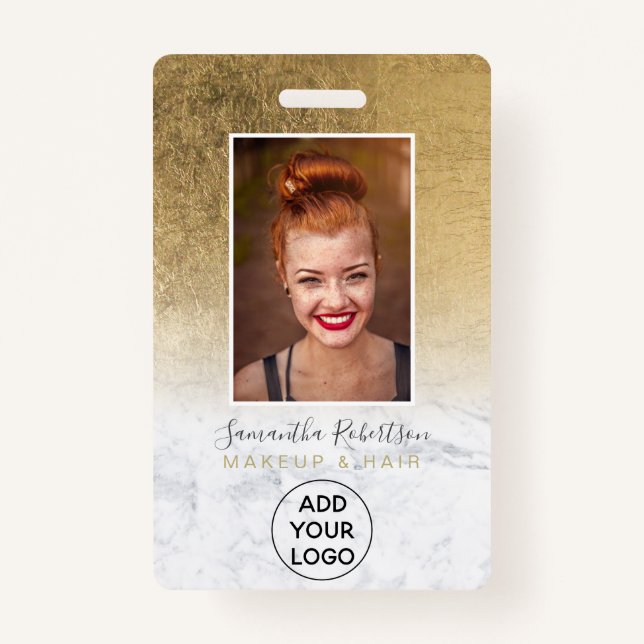 Yellow gold foil marble logo employee photo pass ID badge (Front)