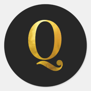 Yellow Gold Foil Monogram Q on Black Classic Round Sticker