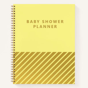 Yellow Gold Foil Stripes Baby Shower Planner Notebook