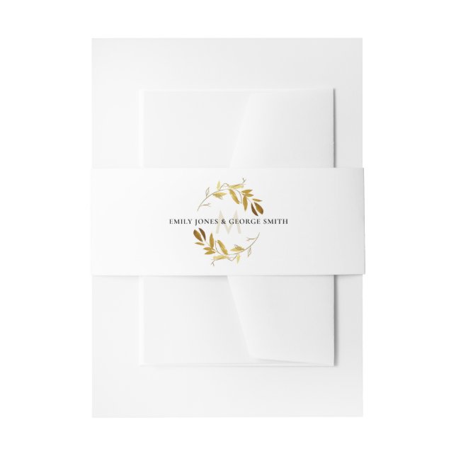 YELLOW GOLD FOLIAGE WATERCOLOR WREATH MONOGRAM INVITATION BELLY BAND (Front Example)