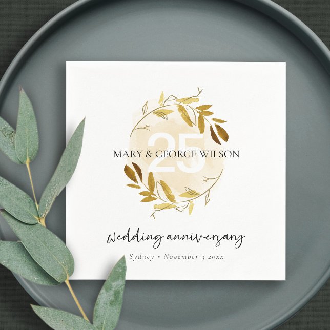 YELLOW GOLD FOLIAGE WREATH ANY YEAR 25 ANNIVERSARY NAPKIN (Creator Uploaded)