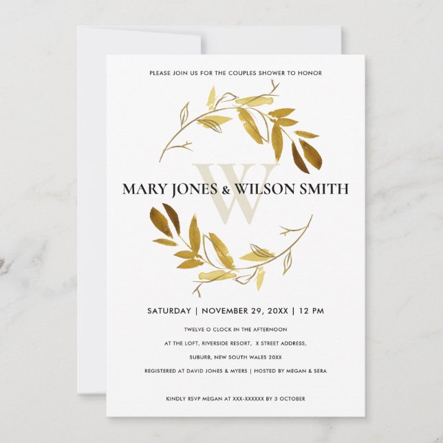 YELLOW GOLD FOLIAGE WREATH COUPLES SHOWER CARD (Front)