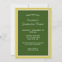 Yellow Gold Frame Green Dinner Graduation Invitation