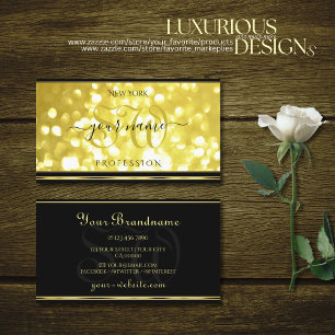 Yellow Gold Glitter Black Golden Border Initials Business Card