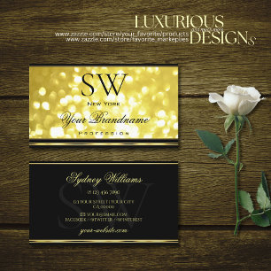 Yellow Gold Glitter Black Monogram Golden Decor Business Card