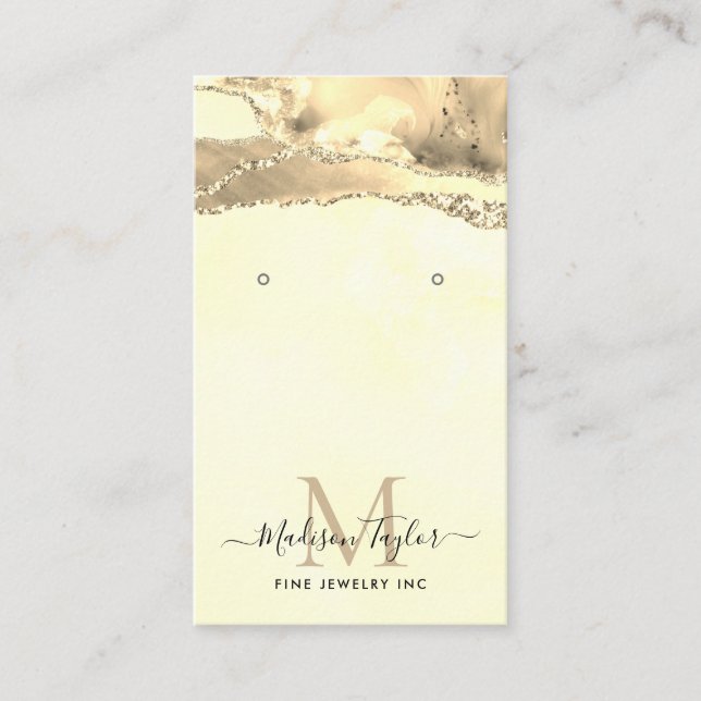 Yellow Gold Glitter Marble Agate Jewellery Display Business Card (Front)