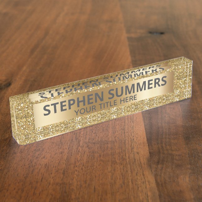 Yellow Gold Glitter Sparkle Glam Custom Nameplate (Side)