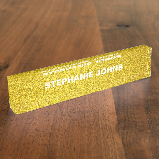 Yellow Gold Glitter Sparkle Monogram Name Classy Nameplate (Side)