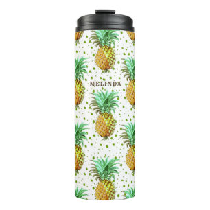 Yellow gold & green pineapple pattern. thermal tumbler