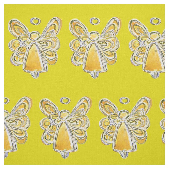 Yellow Gold Guardian Angel Art Fabric Material (Swatch)